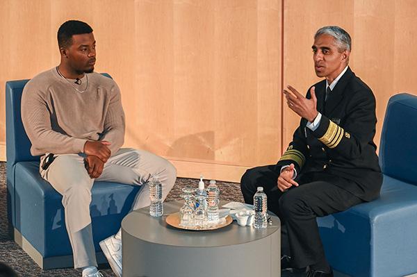 The United States Surgeon General and actor Daniel Ezra discussing mental health at Camden County College